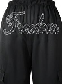 SHEIN Explorewe 少女款休閒鬆身鑲鑽迷彩褲 - 黑色 - 查看 8