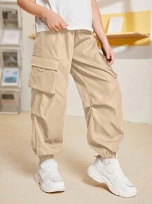 SHEIN Tween Boy Casual Stylish Side Flap Pocket Cargo Pants For Older Kids - Khaki - View 10