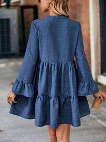 SHEIN LUNE 凹口領口荷葉袖荷葉邊鬆緊裙連身裙