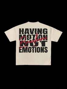 INAWLY 夏季街头服饰个性化口号女式 T 恤 HAVING MOTION 品牌名称 NOT EMOTIONS - 杏色 - 查看 3