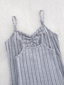 SHEIN 2pcs/Set Casual Matching Mother Daughter Ribbed Knit Cardigans & Spaghetti Strap Dresses Set - Light Grey - View 3
