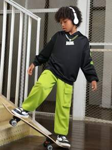 Tween Boys' Graffiti Letter Print 3D Pocket Hoodie And Sweatpants Set - Blue - View 4