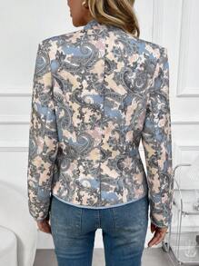 EMERY ROSE جاكيت نسائي بأكمام طويلة وربطة عنق بشق مزين بطبعات الزهور لربيع وخريف أنيق - متعدد الألوان - مشاهدة 2