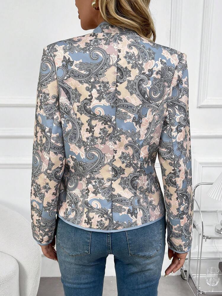 Women's Floral Printed Notch V-Neck Elegant Long Sleeve Jacket For Spring And Autumn