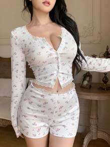 DAZY 1 Stück weißer Jacquard bequemer Hausanzug, weißer Pyjama-Set, Herbst-Winter-Kleidung