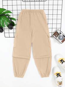 SHEIN Tween Boy Casual Stylish Side Flap Pocket Cargo Pants For Older Kids - Khaki - View 5