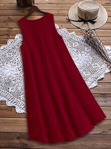 Linhara Plus Solid Plicated Sleeveless Dress For Summer - Burgundy - View 2