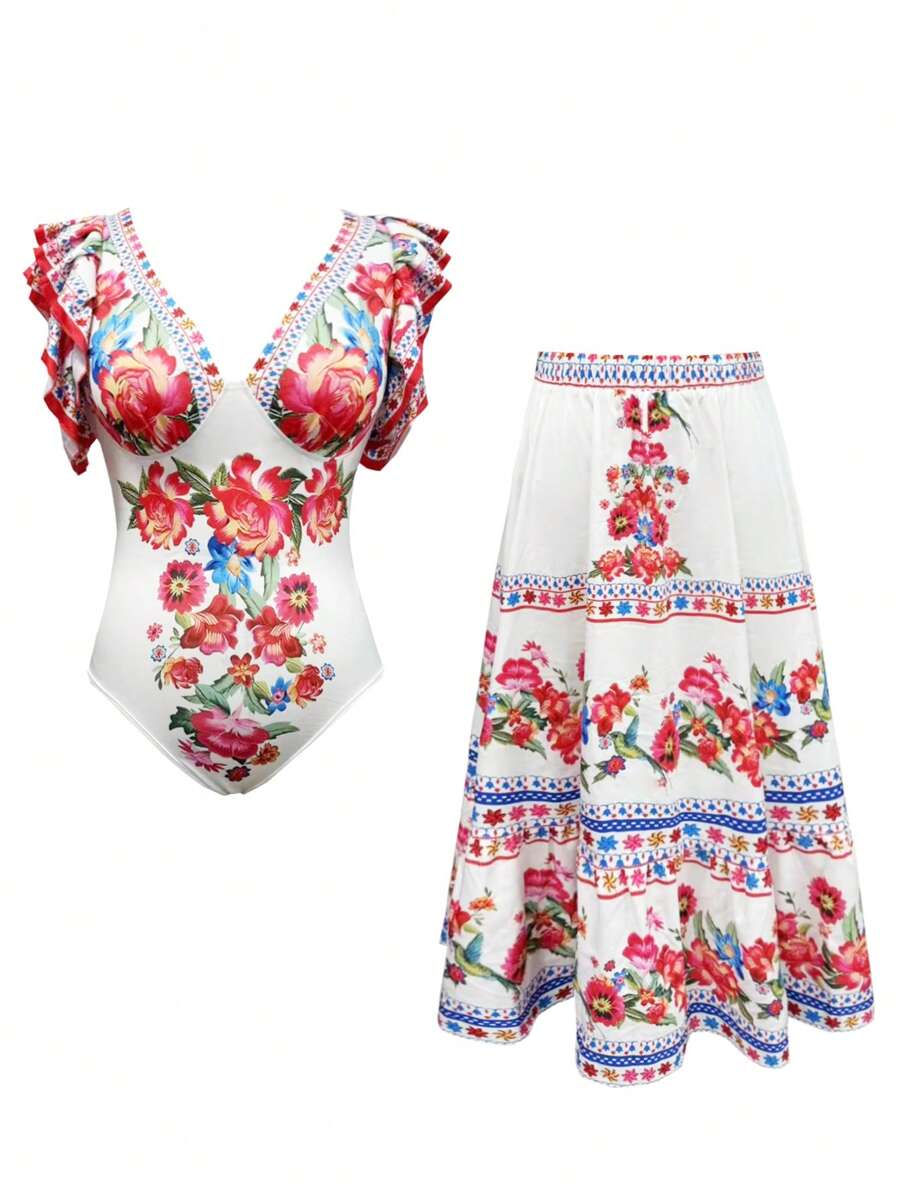 SHEIN LUNE Women's Printed Simple Daily Plus Size Casual 2-Piece Set