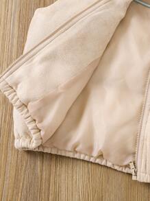 SHEIN Gilet matelassé sans manches à col montant en couleur unie tricoté, avec appliqué de lettre, pour jeune fille - Kaki - Voir 12