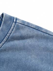 男士复古棉质轻薄透气休闲运动水洗简约短袖T恤 - 霧霾藍 - 查看 4