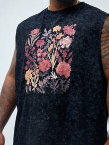Manfinity VCAY 男士加大碼休閒針織花卉印花無袖背心，適合夏季和日常穿著