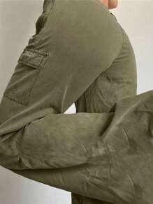 SHEIN EZwear 女士低腰蝴蝶結束帶運動員貨物褲 - 軍綠色 - 查看 5