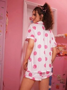 Women's Short Sleeve And Shorts Pajama Set With Smiling Face Pattern - White - View 2