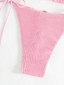 SHEIN Swim Summer Beach Halter Triangle Tie Side Bikini Set - Pink - View 3