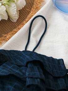 SHEIN VCAY Summer Solid Ruffle Hem Cami Corset White Top - Navy Blue - View 3