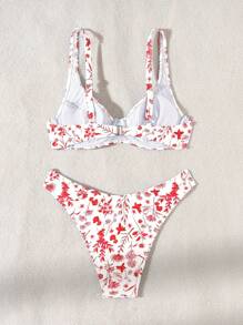 SHEIN Swim 女士两件套比基尼套装，随机印花，版权已购买，钢圈设计夏季海滩 - 彩色 - 查看 2