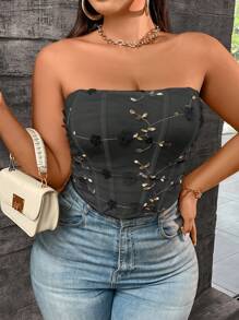 Allurite Plus Butterfly Print Boned Tube Top For Summer - Black - View 5