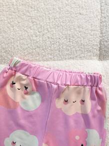 Conjunto de ropa casual elegante y fresco para bebé niña de 4 piezas con estampado de león divertido en color rosa para primavera/verano, incluye camiseta de manga larga y pantalón largo - Multicolor - Ver 8
