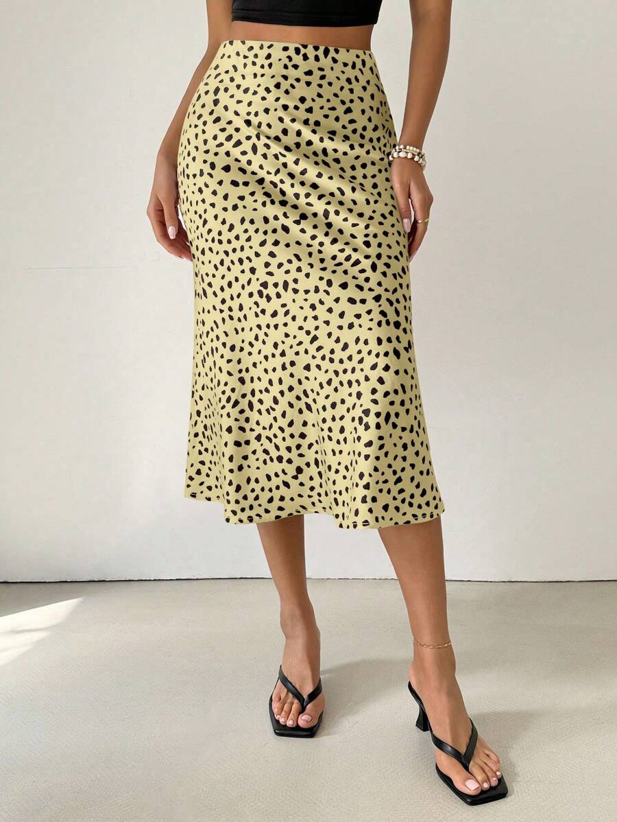 Chiquease Midi Length Satin Allover Print Summer Skirt