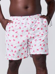 Surfspeed Men's Flamingo Printed Vacation Style Casual Beach Shorts