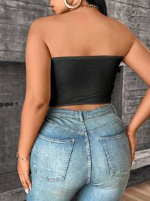 Allurite Plus Butterfly Print Boned Tube Top For Summer - Black - View 3