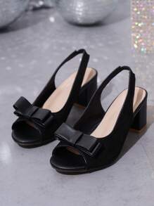 Giày sandal cao gót đế dày hở mũi thắt nơ quai ngang mắt cá chân dành cho nữ, sandal cao gót nhung đen thời trang dự tiệc, thích hợp cho lễ tình nhân, trang phục mùa xuân hè. - màu đen - Xem 2