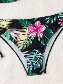 Swim Lushoire 女士夏季沙灘熱帶植物印花性感比基尼套裝，硬杯（隨機花紋圖案） - 彩色 - 查看 4