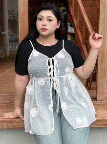 Dazy Petite Plus Plus Size Women's Simple Daily Semi-Transparent Printed Camisole Top - White - View 5