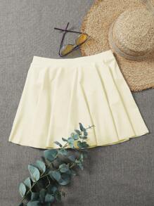 SHEIN Swim Women Swimwear Bottom Skort, 2 In 1 Design With Ruffle Trim Summer - Apricot - View 3