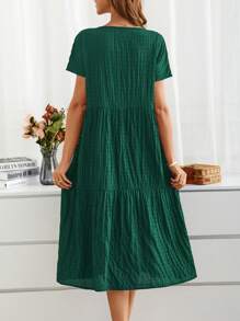 EMERY ROSE Summer Countryside Vacation V-Neck Short Sleeve Women's Dress - Dark Green - View 2