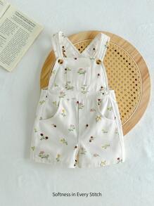 Cozy Pixies 嬰兒女孩花卉圖案清新自然無袖連體短褲，夏季服裝 - 杏色 - 查看 1