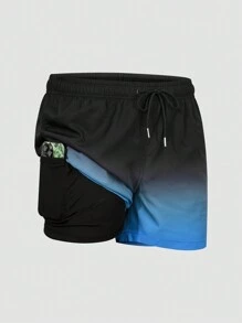 MADHERO 男士泳裤，带压缩内衬，二合一速干游泳短裤，泳装 - 黑色 - 查看 1