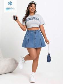 SHEIN EZwear Coolmax Plus Size Denim Workwear Pencil Skirt With Pocket - Medium Wash - View 8