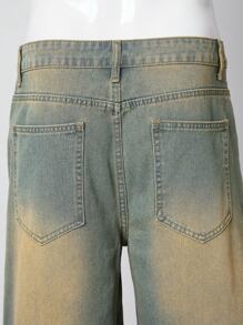 ROMWE MEN Casual 男士夏季休闲洗水牛仔短裤，校园风 - 薑色 - 查看 5