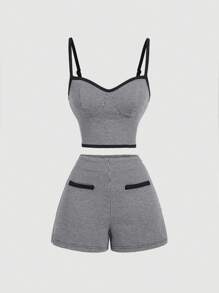 SHEIN MOD Conjunto de dos piezas estilo retro a cuadros de pata de gallo para mujer, blanco y negro, traje de pantalones, conjunto de atuendo, conjunto de verano, atuendo de regreso a la escuela - Blanco y Negro - Ver 1