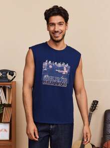 FRIENDS X SHEIN Débardeur tricoté décontracté pour homme avec impression de lettres et de chiffres