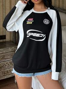 SHEIN Unity Áo thun học sinh tựu trường khối màu đen trắng - Đen và trắng - Xem 5