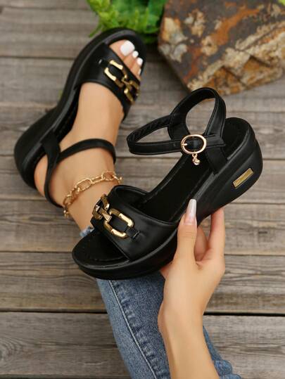 Women's Summer New Fashion Slope Heeled Sandals: Stylish, Versatile, Lightweight, Open Toe, Thick-Soled High Heels, Roman Style