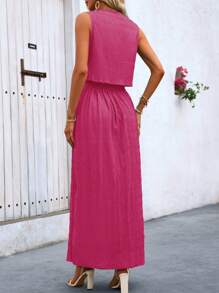 Breezaya 連結式前扣袖口無袖上衣和分裂大腿裙——度假必備 - 玫紅色 - 查看 2