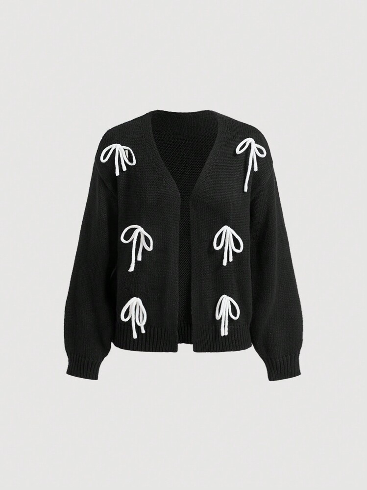 René - 黒リボンデザインカーディガン ☆ドイツ発*ZARA*新作*リボン装飾ニットカーディガン☆ (ZARA