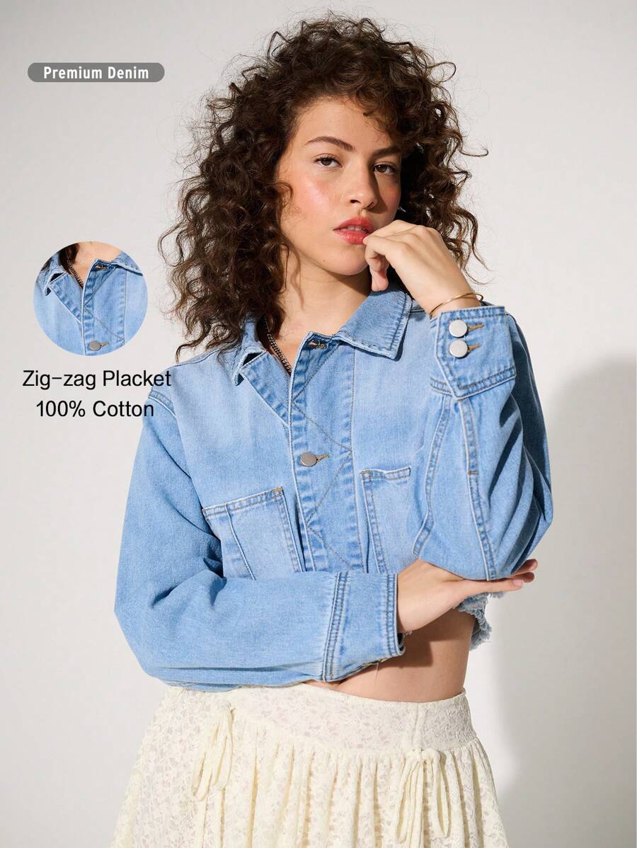 WESTFADE Premium 100% Cotton Non-Stretch Denim Shirt Jacket - Baby Blue - View 1