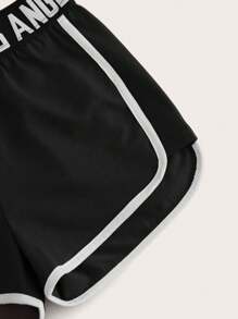 SHEIN Tween Girl Letter Strap Crop Top And Dolphin Shorts Set - Black - View 4