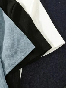 SHEIN 3pcs Teen Boys' All-Match Solid Color Textured Round Neck Short Sleeve Knit T-Shirt Set, Spring/Summer, Basic Top, School, Campus, College