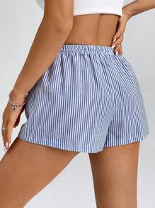 SHEIN PETITE Women's Striped Low-Rise Shorts For Summer Vacation Beach