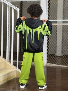 Tween Boys' Graffiti Letter Print 3D Pocket Hoodie And Sweatpants Set - Blue - View 1