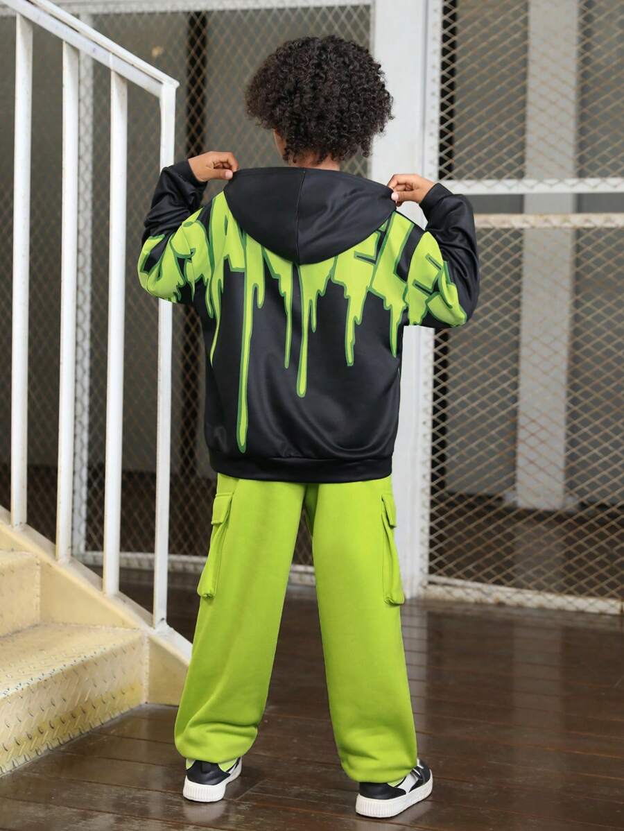 Tween Boys' Graffiti Letter Print 3D Pocket Hoodie And Sweatpants Set - Blue - View 1