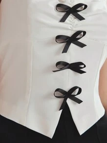 Enchnt Elegant Women's Summer Sleeveless Top With Bow Decoration