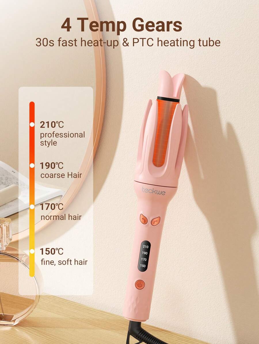 Teckwe Automatic Curling Iron, Hair Curler Wand Rotating, 4 Adjustable