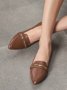 Fall/Winter Women's Pointed Toe Ballet Flats, Lightweight, Comfortable, Daily Wear Flat Shoes,Loafer - Brown - View 1