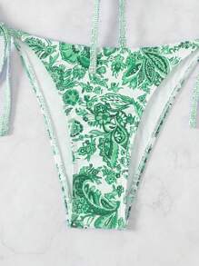 SHEIN Swim Women's Summer Beach Vacation Floral Printed Hollow Out Bandeau Sexy Bikini Set, Random Print